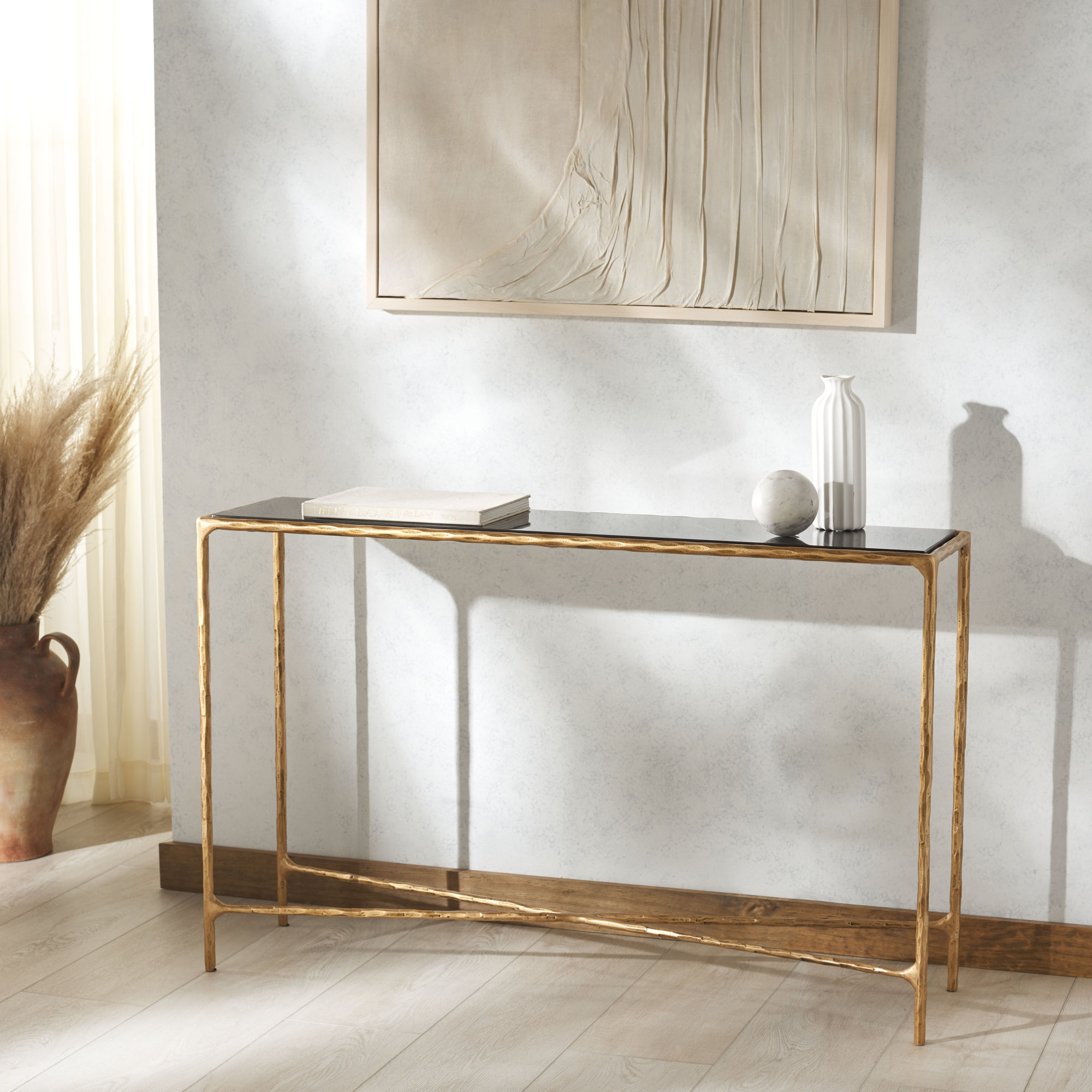 Evelynn 48'' Console Table, Brass, Black