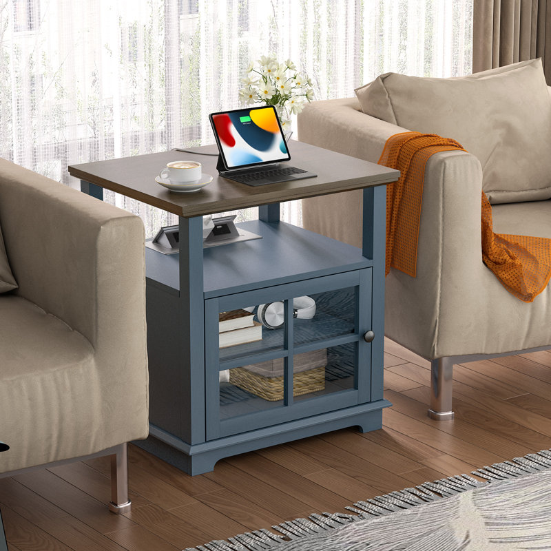 Table de chevet 24 po Katishia, Bleu / espresso