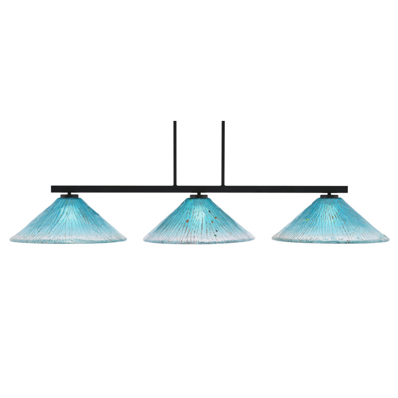Bremer 3 Light Bar Shown With 16" Glass, Teal Crystal, Matte Black