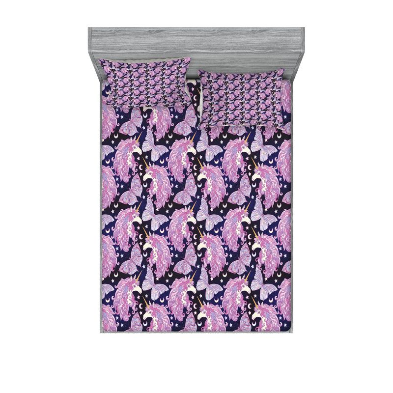 Multicolore ensemble de draps et taies décoratives licorne Ambesonne, Ensemble de draps pour grand lit avec 4 taies d'or