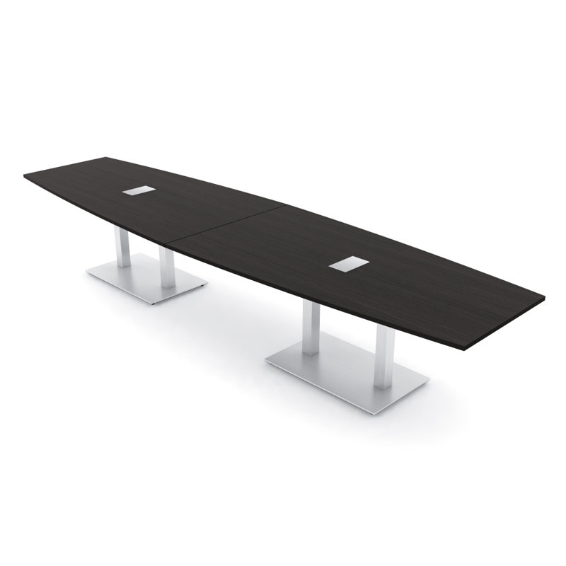 Table de conférence en forme de bateau avec base en métal double | Unité électrique, L 168 po x l 48 po, Cyprès noir