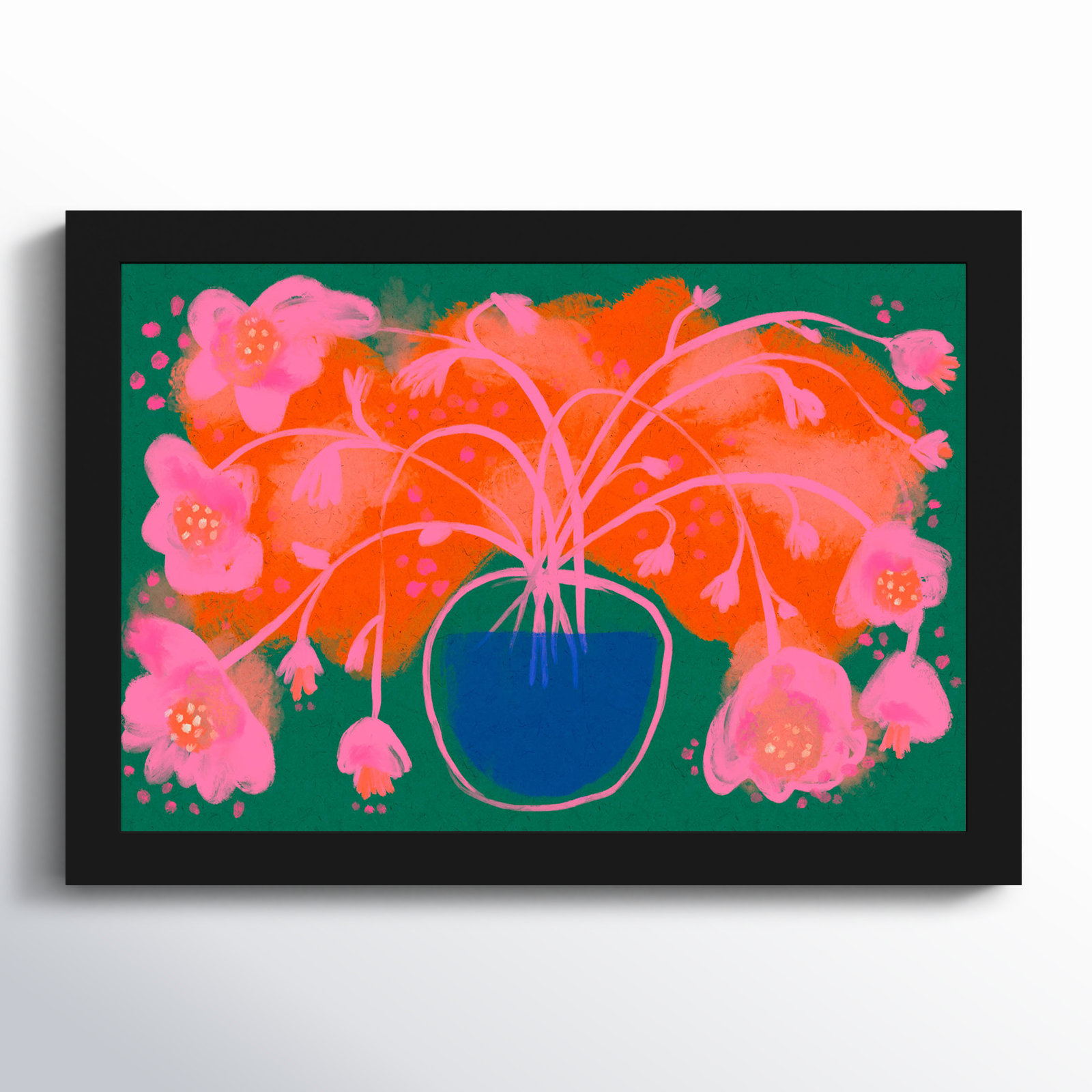 Galya "Pink Flower Bouquet" Print, Black, 12" H x 17" W