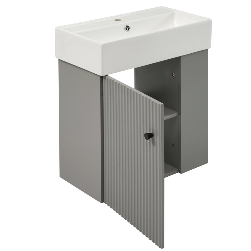 Meuble-lavabo flottant moderne de 21,6 po avec lavabo en céramique - parfait pour les petites salles de bain, rangement à droite
