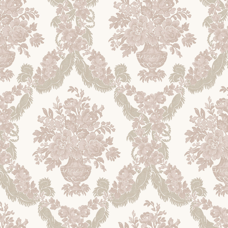 Floral Baroque Damask Embossed Satin 10m x 53cm Wallpaper Roll, Pink