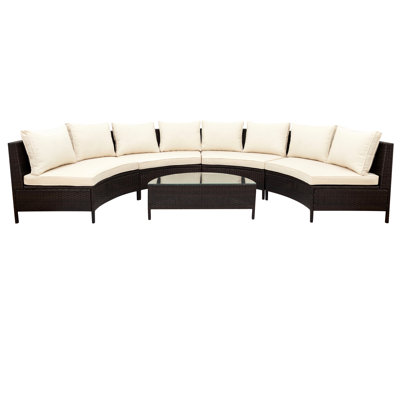 5 Pieces All-Weather Brown Pe Rattan Wicker Sofa Set Outdoor Patio Sectional Furniture Set Half-Moon Sofa Set With Tempered Glass Table -  George Oliver, A6734D8A21704FEFA4A05DD4E1387EA0