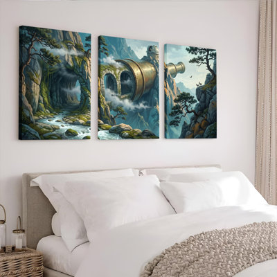 Ensemble de 3 toiles décoratives fantastiques représentant des paysages, idéales pour le salon, la chambre à coucher ou la décoration intérieure.