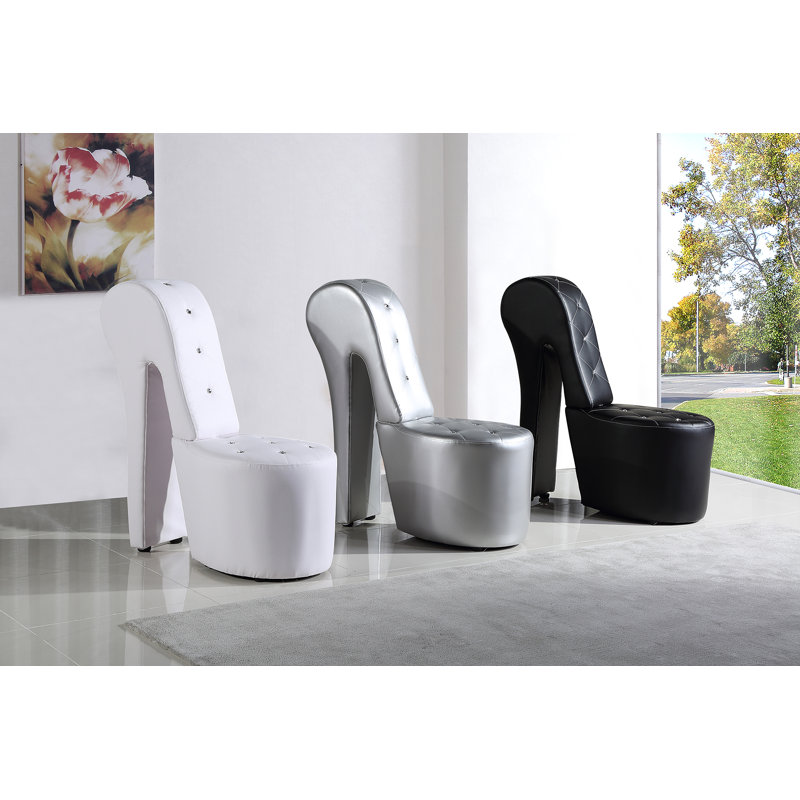 Schenck Faux Leather Shoe Accent Chair , White Faux Leather