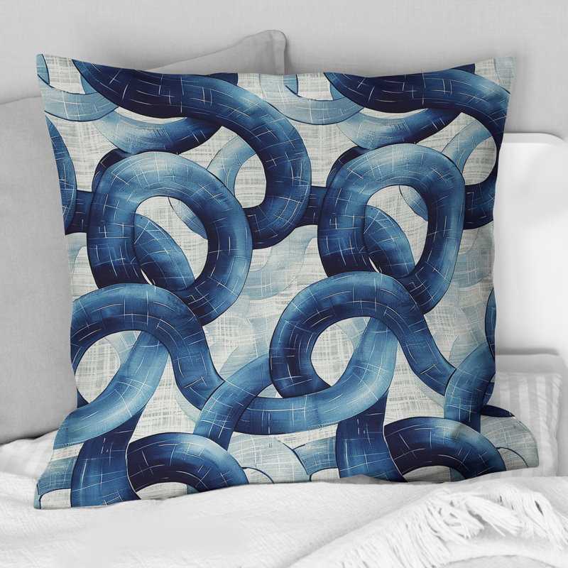 Coussin bleu et blanc Midcentury Basketweave, H 18 po x l 18 po