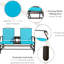 Banc de balançoire en métal avec table basse et cadre central en métal - Matériau respirant à double glissement bleu, pour jardin, patio, table de patio près de la piscine. Siège de jardin. Textile, 264 lb Par