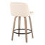 Tabouret de comptoir de style moderne Mid-Century avec pivot en bois blanchi et en similicuir crème avec repose-pieds rond noir en métal de 26 po Toriano par Lumisource - ensemble de 2
