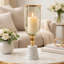 Vase décoratif Kylie avec base en marbre blanc, aluminium, verre doré 16 pouces-123275115