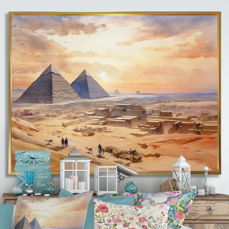 Décoration murale «Désert historique», H 12 po x l 20 po x P 1 po, Cadre flottant doré