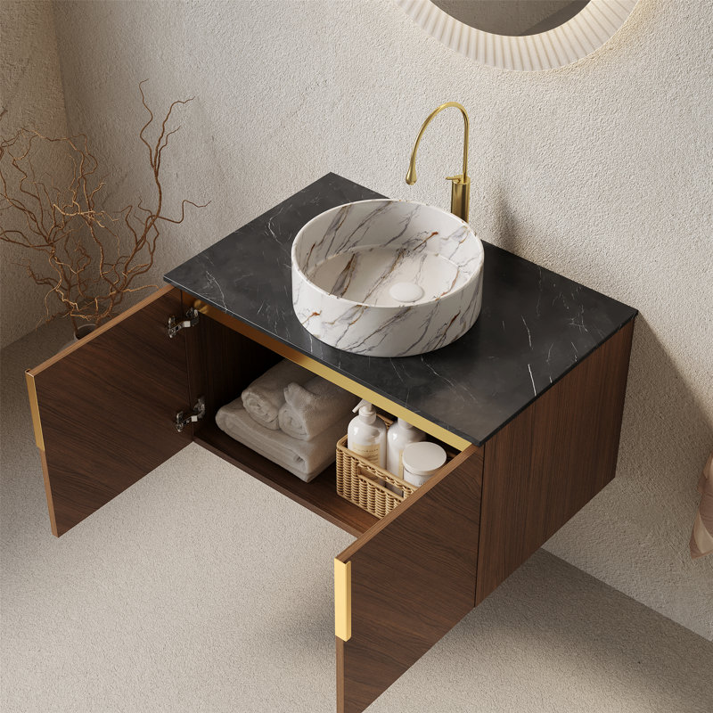 Meuble-lavabo de salle de bain avec lavabo, meuble de rangement mural moderne avec portes doubles, meuble-lavabo avec rangement pour la maison
