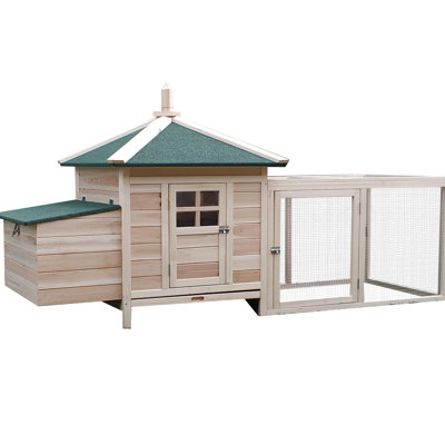 77" Outdoor Chicken Coop With Nesting Box - Wooden Hen House For Garden. Weather Protected, Easy Access, Ramp Run, Ventilated From Backyard.