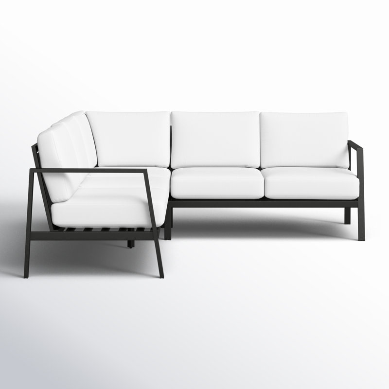 Canapé modulaire en aluminium Armando de 78 po de largeur avec coussins Sunbrella, Toile Sunbrella® naturel, Noir