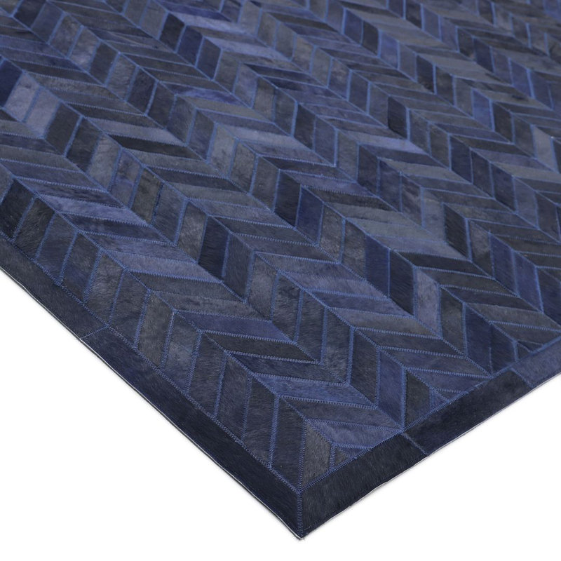 Meir Leather Chevron Area Rug, Rectangle 9' x 12', Navy