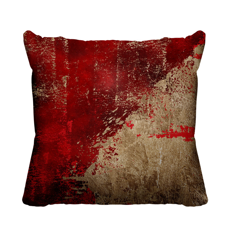 Coussin intérieur / extérieur Lincolnwood, H 15 po x l 15 po, Rouge/doré