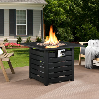 Table de foyer carrée de 81 cm (32 pouces) avec réservoir de propane de 50 000 BTU à allumage automatique, housse étanche, montage facile, idéale pour les soirées détente dans le jardin, bassin antirouille, parfaite pour les réunions entre amis ou en famille au jardin.