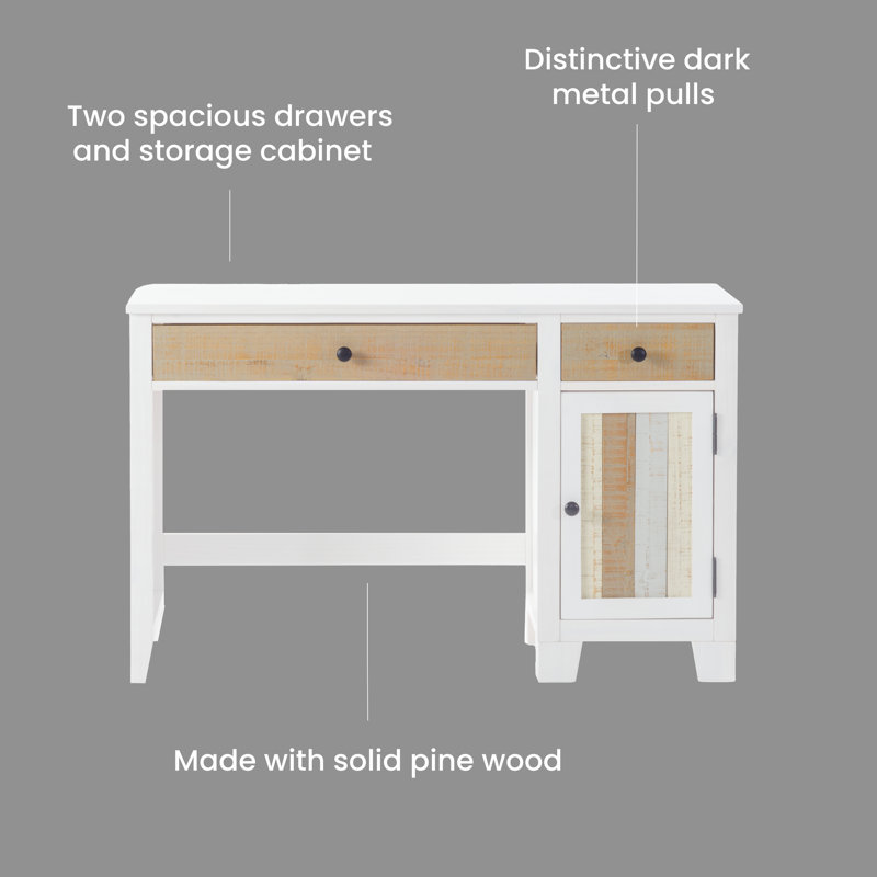Rockport Sandstone 48'' White Pine Writing Desk with Cabinet