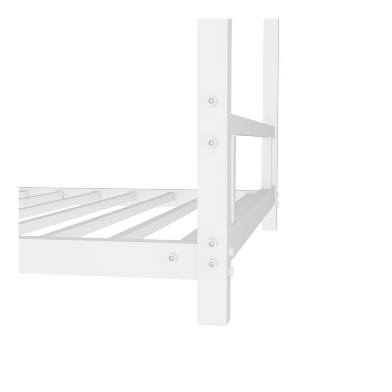 Lit superposé simple au-dessus d'un lit simple en métal / métal robuste robuste / réduction du bruit / barrière de sécurité / aucun sommier tapissier requis, blanc