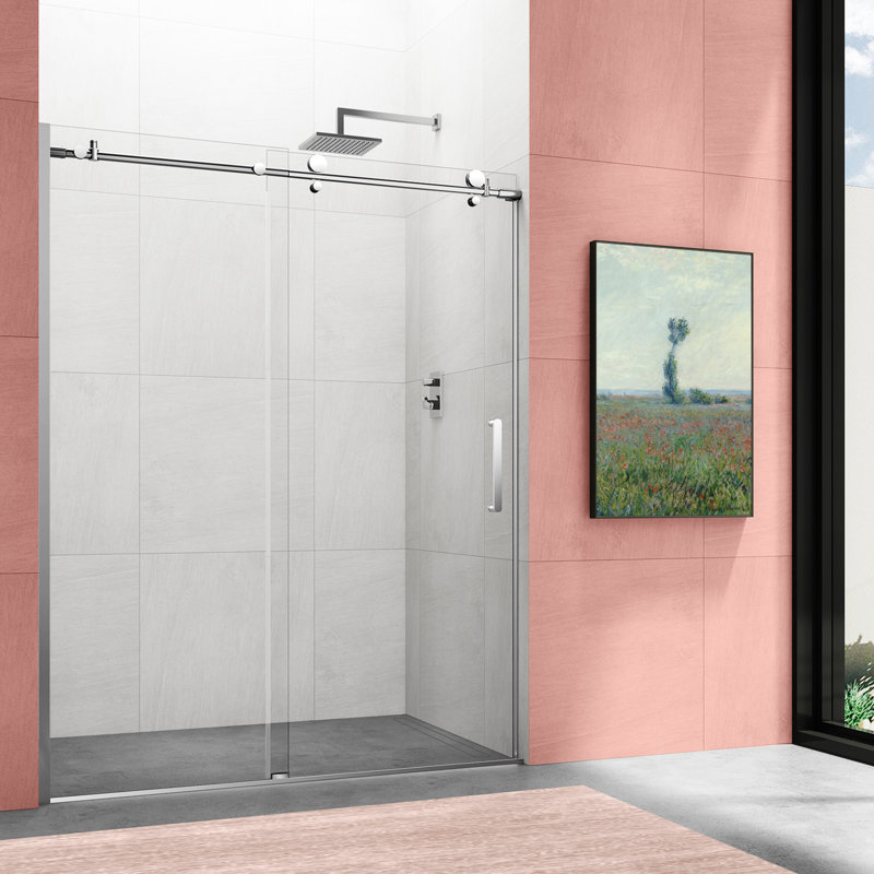 60" W x 76" H Sliding Frameless Shower Door with 5/16" (8mm) Clear Tempered Safety Glass, ANSI Z97.1 Certified for Bathroom