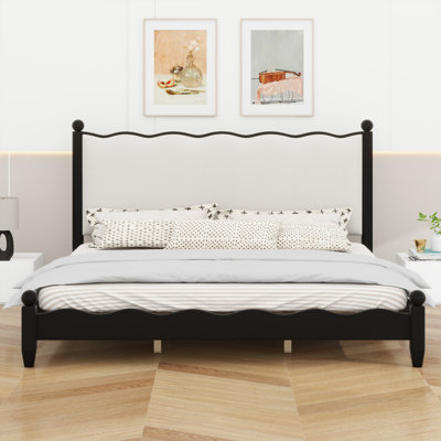 Simple & Modern Wood Platform Bed with Upholstered Headboard