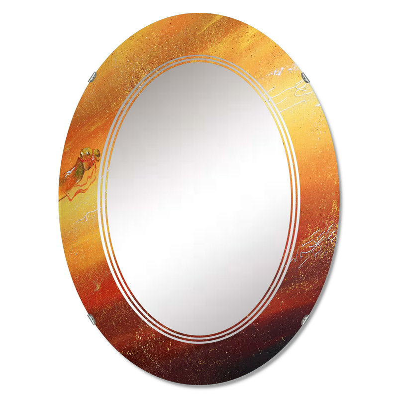 Courir les chameaux pendant une tempête de sable - Miroir mural traditionnel ovale, 30 po x 20 po