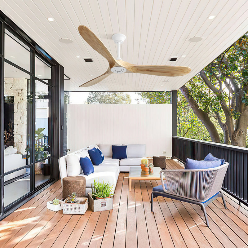 Ventilateur de plafond d'intérieur moderne de 60 pouces avec 3 pales en bois massif à télécommande à 3 vitesses à intensité variable et 3 vitesses pour le salon