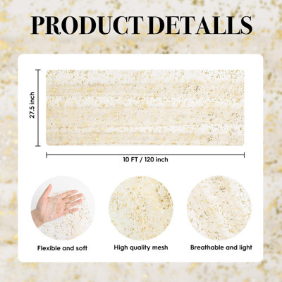 Gold Gauze Champagne Table Runner 120 Inch 10FT, Glitter Metallic Foil Sheer Dining Wedding Anniversary Holiday Birthday Table Decor for Home Party