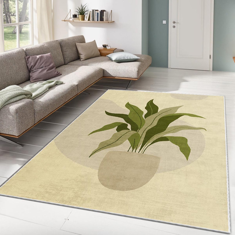 Stylish Woven Area Rug, 5.2 x 7.5 Feet, 100% Polyester with Non-Slip Felt Dot Underside | Pile Height: 0.4 inches, Total Thickness: 0.4 inches | Machine Washable, Digital Printed, Perfect for Living Room & Bedroom Decor