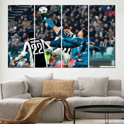 Reproduction d'art sur toile imprimée: conception de joueur de football pour décor de chambre de garçon, toile tendue 4P