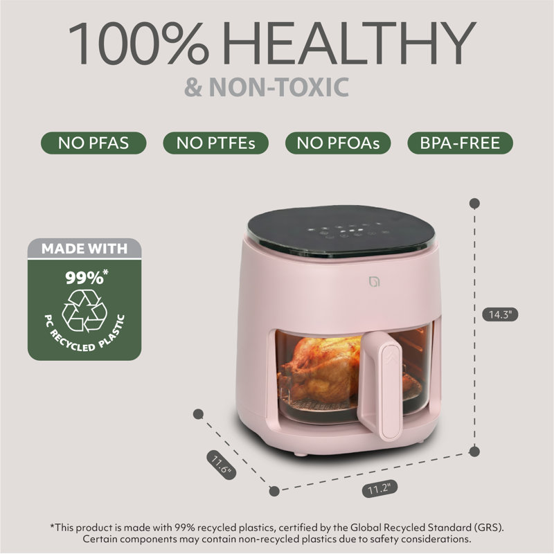 Willow 5QT Digital Glass Air Fryer Crafted From 99% Recycled Plastics with Digital Touch Screen - Pink, Pink