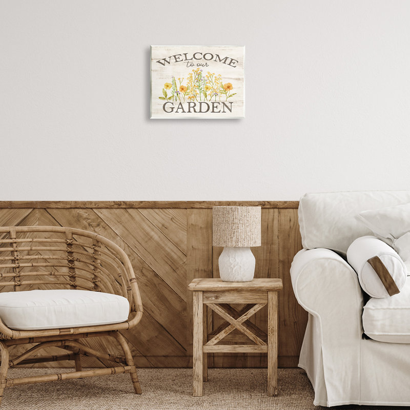 "Welcome to our garden", art mural sur bois par Kim Allen