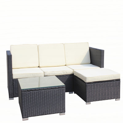 Outdoor Garden Patio Furniture 5-Piece PE Rattan Wicker Cushioned Sofa Sets and Coffee Table, patio furniture set;outdoor couch ( Beige Cushion)