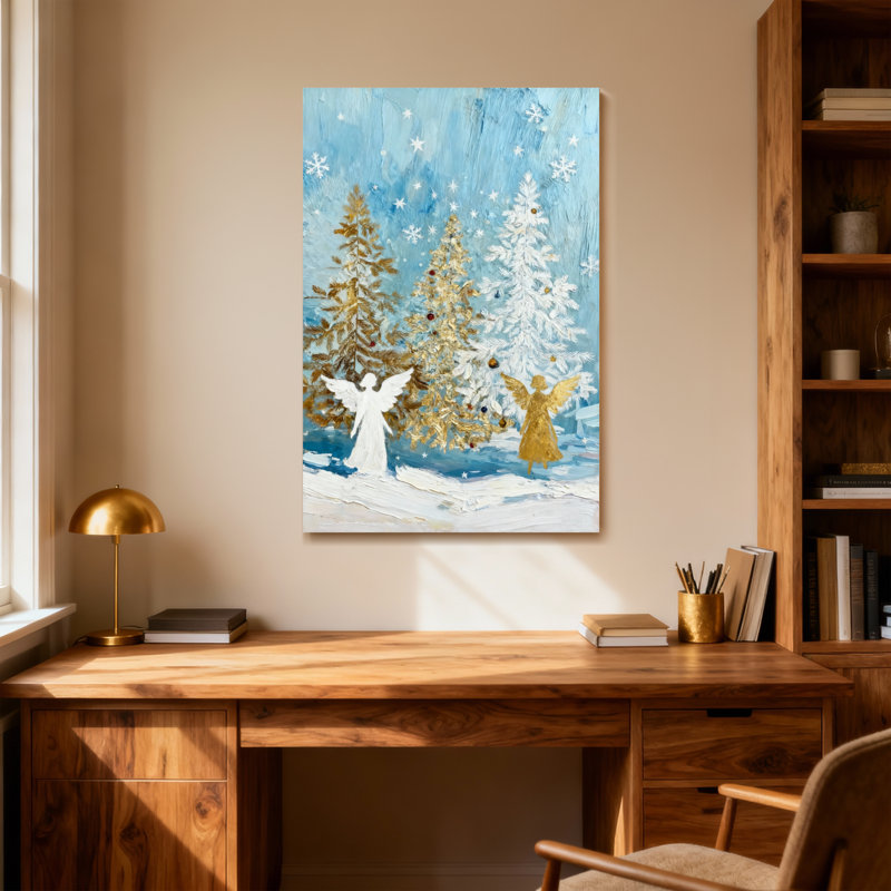 Animaux, hiver, forêt, anges, flocons de neige, arbres, H 18 po x l 12 po