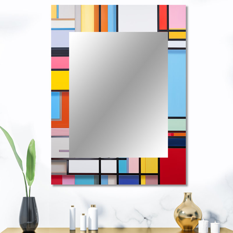 Rainbow De Stijl Abstraction - Abstract Shapes Decorative Wall Mirror, Yellow Large Mirror, Printed Metal Art, 40" x 30"