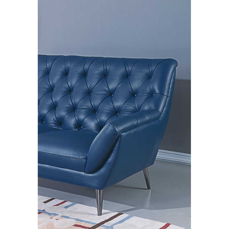 Bodell 65" Genuine Leather Flared Arm Loveseat, Navy Genuine Leather
