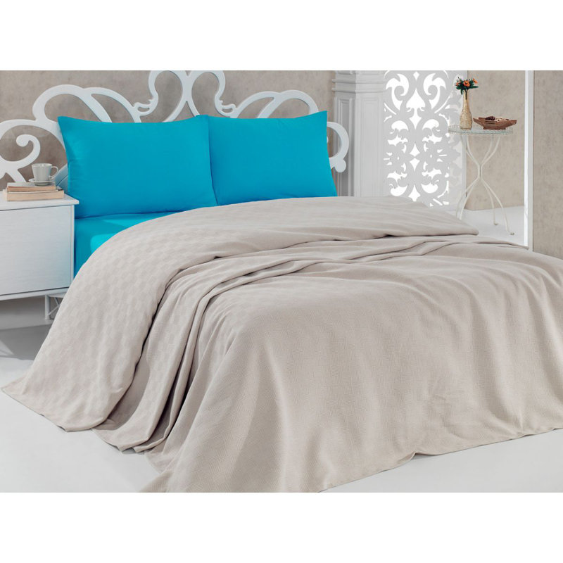 Couvre-lit / couvre-lit 100% coton Magdaleno, Couvre-lit 63 po x 94 po, Beige