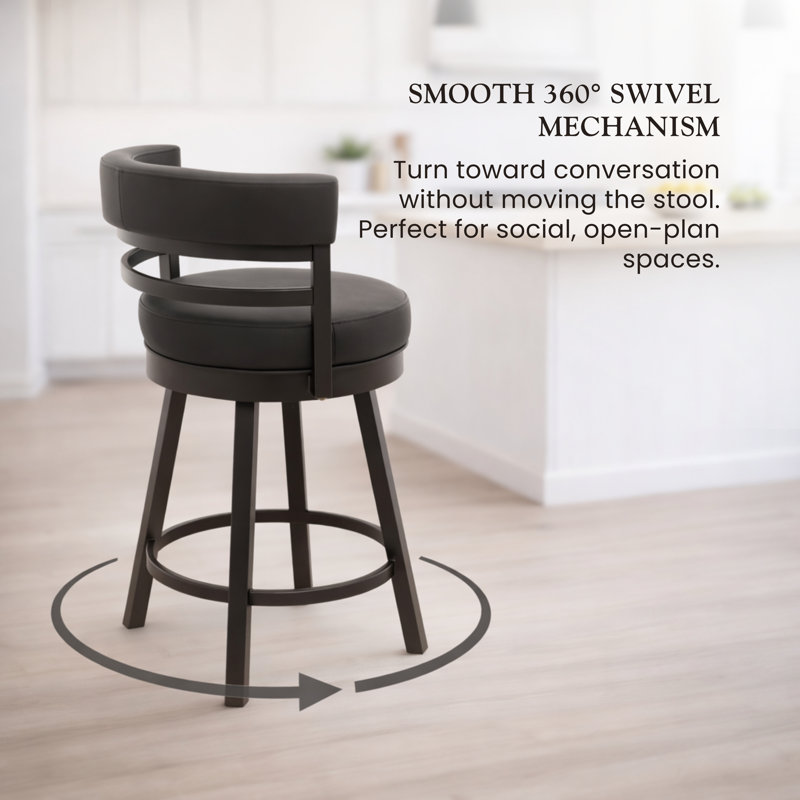 Sunnydale Camden 26" Swivel Counter Stool, Onyx Noir Finish & Obsidian Black Leatherette