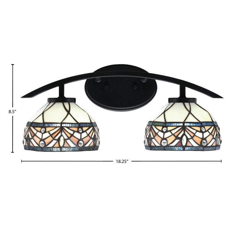 Barre d'éclairage de salle de bain 2 lumières avec verre d'art merlot royal 7 po, Noir mat