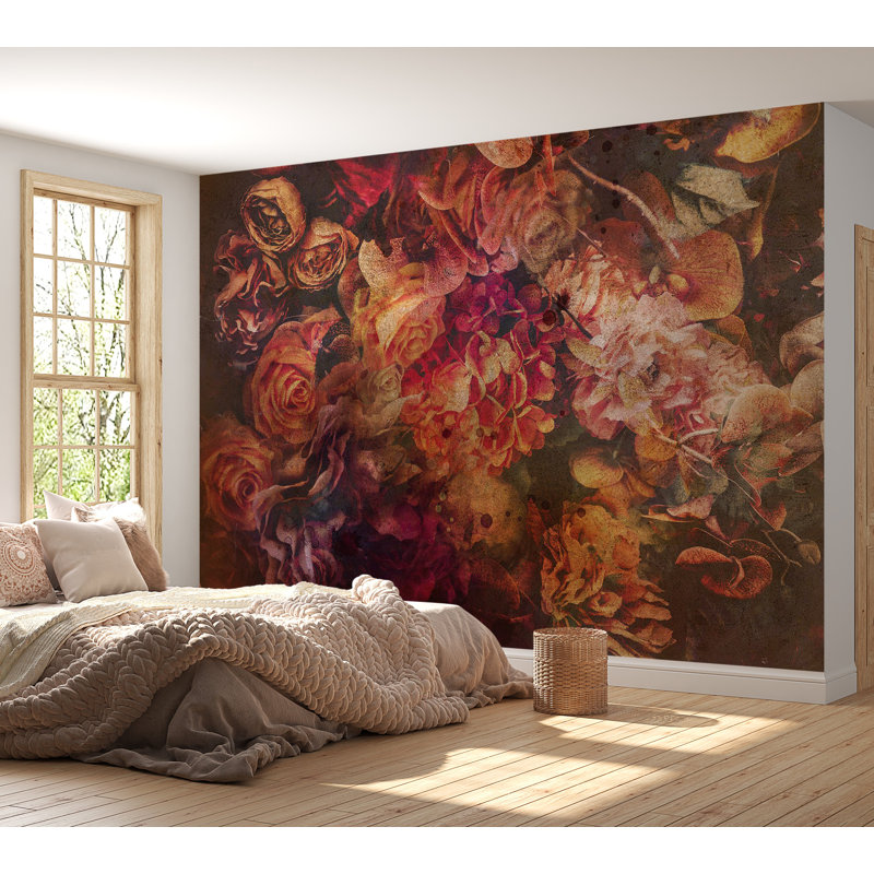 Murale pelez et collez - Fleurs rétro, L 124 po x l 173 po