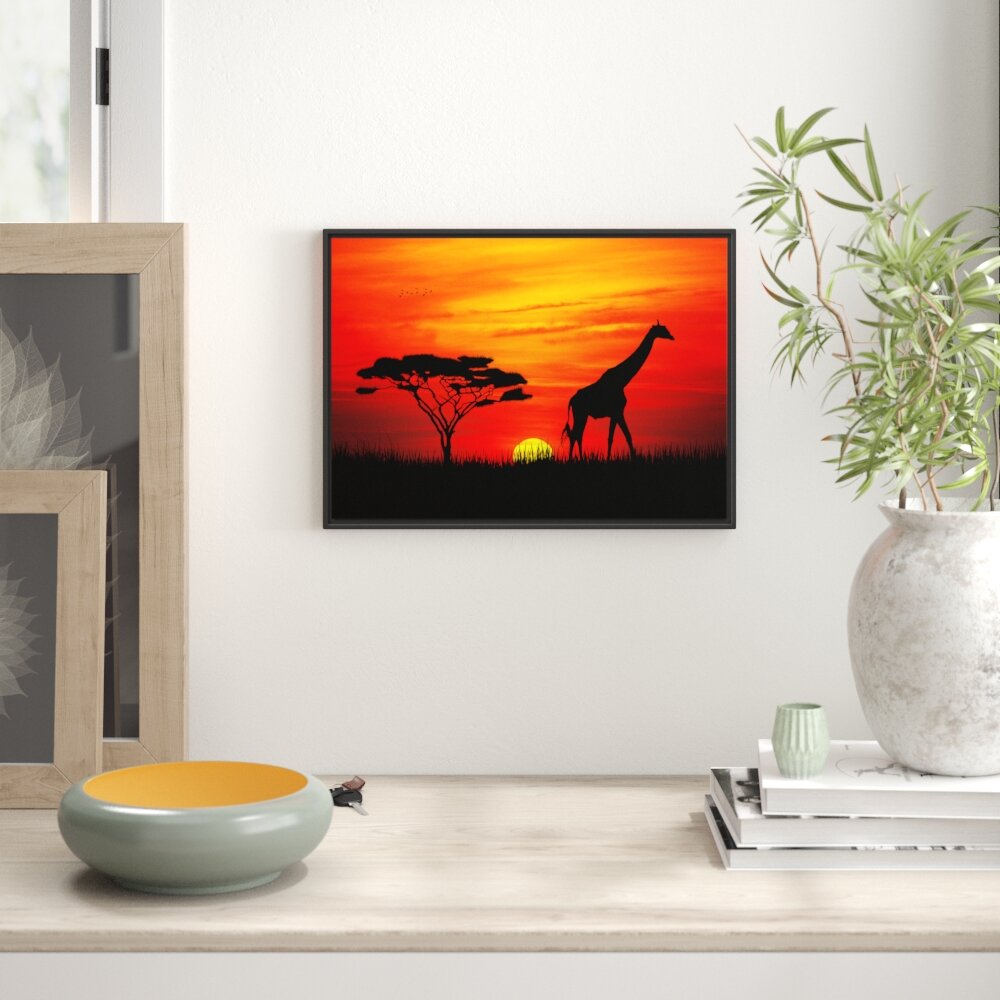 Gerahmtes Wandbild GiraffeSonnenuntergang