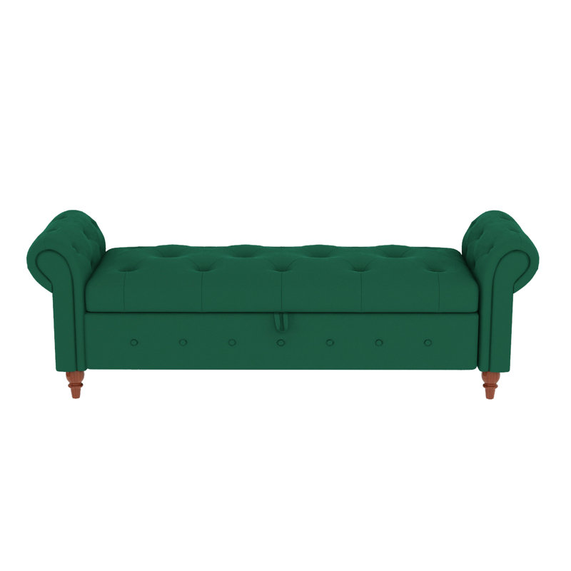 63" Bed Bench Soft Fabric, Dark Green