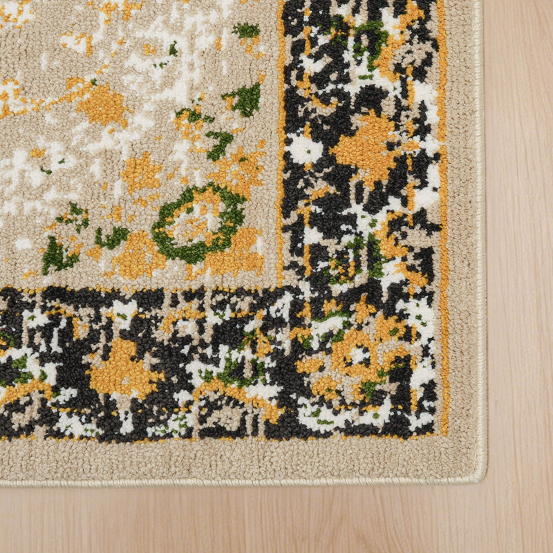 Oriental Floral Area Rug with Gold & Green Design - Traditional Pattern Carpet for Living Room & Bedroom, Rectangle 6'5"x 10'