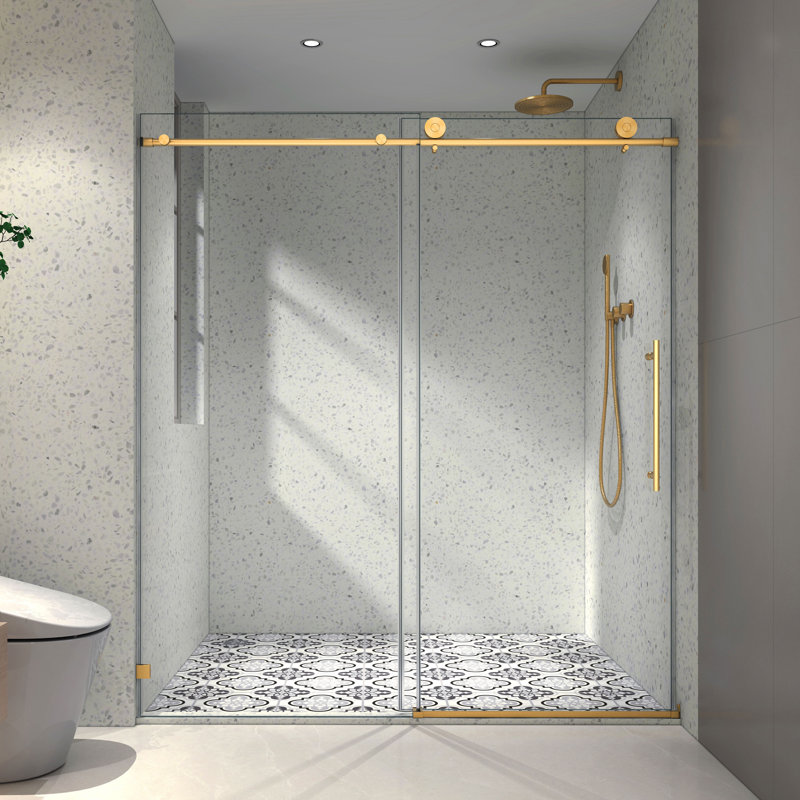 56 - 60 in. x 76 in. Frameless Glass Sliding Doors, Hardwares, Brushed Gold