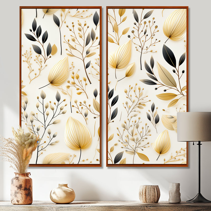 2 feuilles neutres - grandes plantes, impressions sur toile, H 40 po x l 40 po, Impression encadrée flottante, Brun