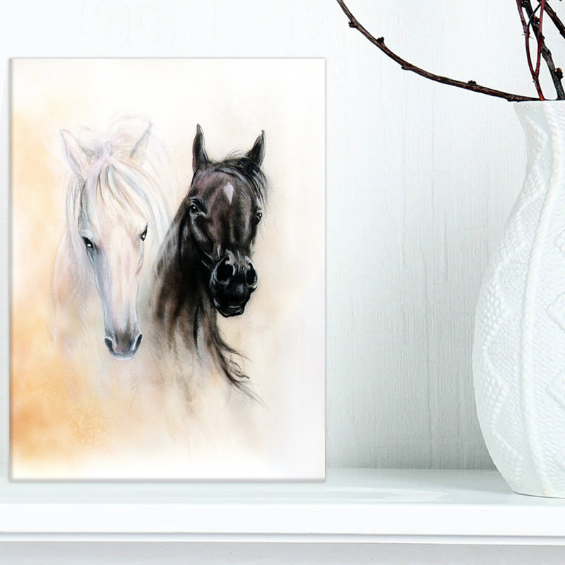 Têtes de cheval, reproduction d’art sur toile tendue, H 20 po x l 12 po x P 1po, Toile tendue