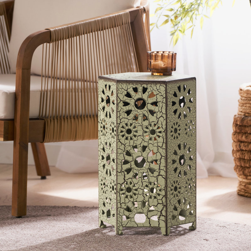 Table d'appoint en fer 12 po avec motif, 10,5 po x 18,5 po, ornement de patio 12 po, découpe charmante, Vert