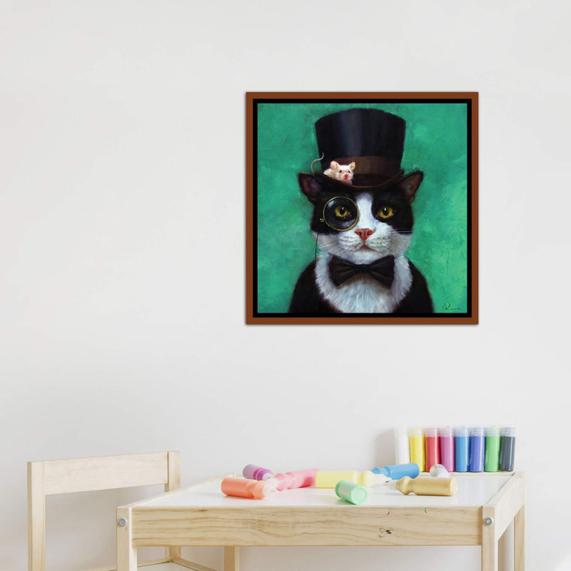 «Tuxedo Cat», art encadré, H 26 po x l 26 po x P 1,5 po, Toile classique avec cadre brun