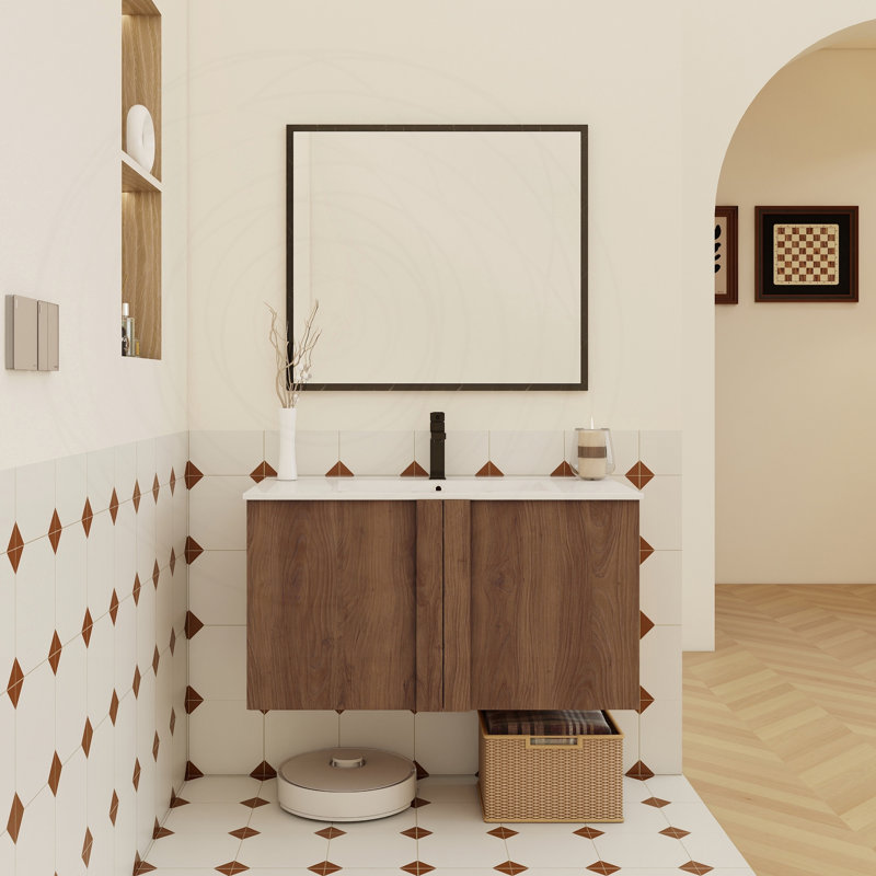 Ensemble de meuble-lavabo mural 36 po avec lavabo, ébène brun
